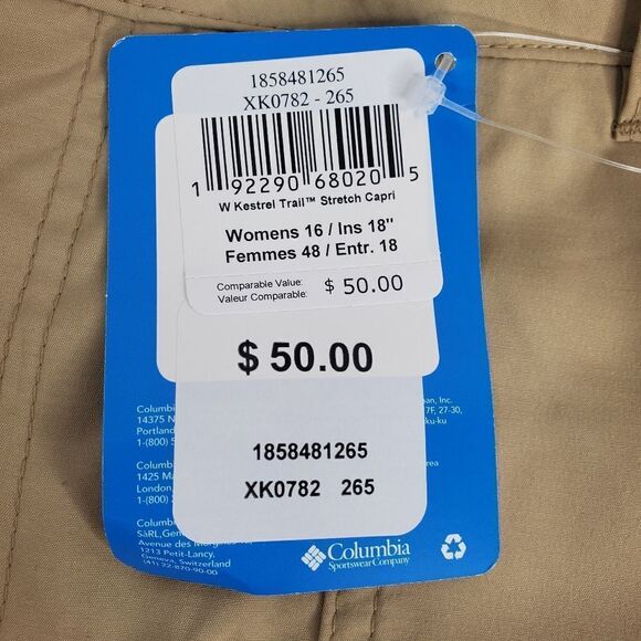 NEW 16 COLUMBIA TRAIL KHAKI CAPRI ANYTIME MULTI POCKETS OMNI SHIELD PANTS NWT - Picture 10 of 13